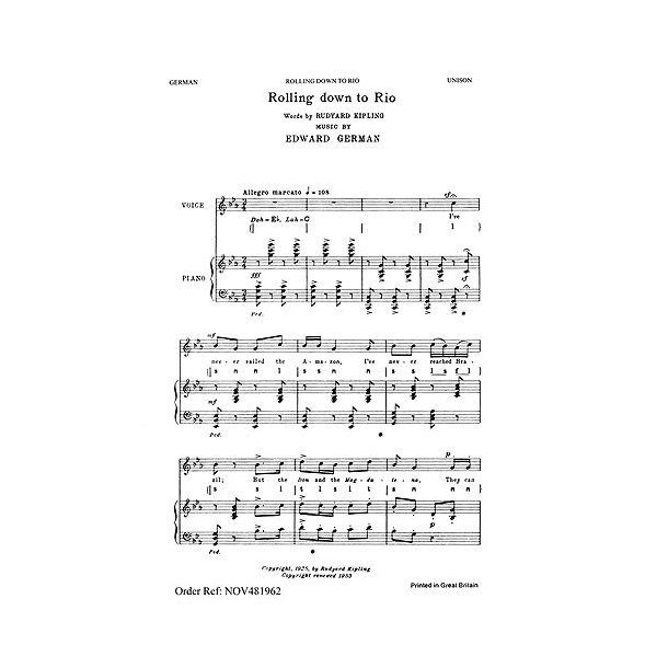 Edward German: Rolling Down To Rio (Unison And Piano)