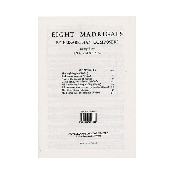Eight Madrigals By Elizabethan Composers