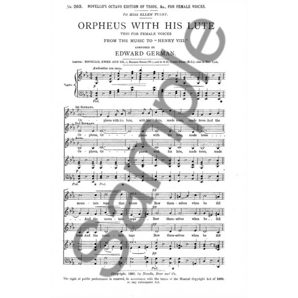 Edward German: Orpheus With His Lute Ssa/Piano