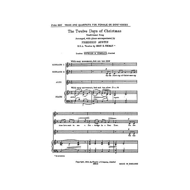 Frederic Austin And Eric Thiman: 12 Days Of Christmas (SSA And Piano)