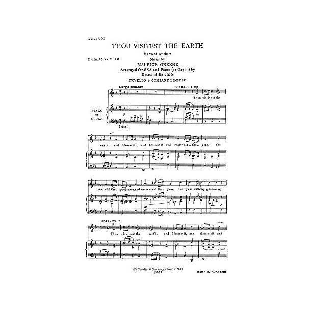 Maurice Greene: Thou Visitest The Earth (SSA)