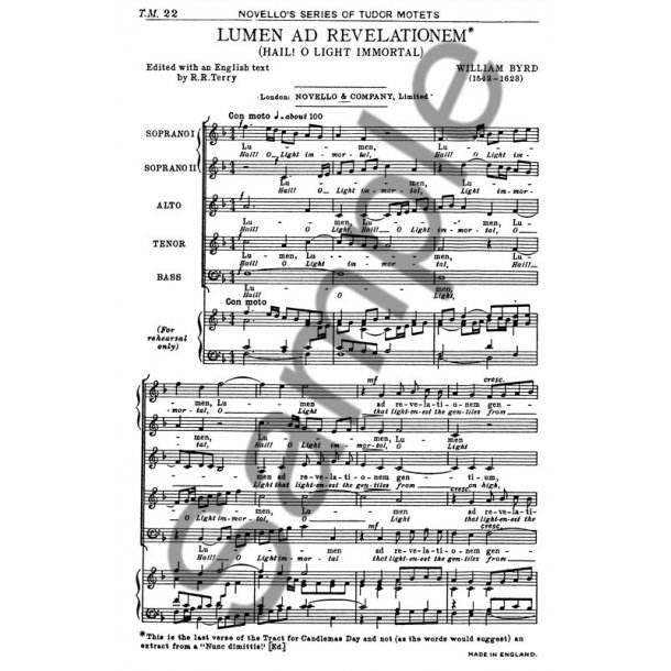 Byrd, W Lumen Ad Revelationem Ssatb/Acc