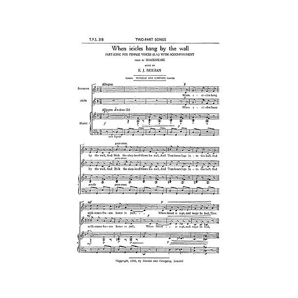 Moeran: When Icicles Hang By The Wall for SA Chorus with Piano acc.