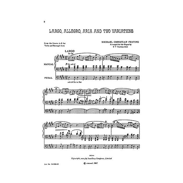 Michael Christian Festing: Largo, Allegro And Aria For Organ