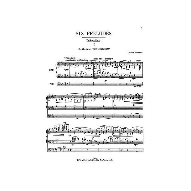 J. Gordon Cameron: Six Preludes On Hymn Tunes for Organ