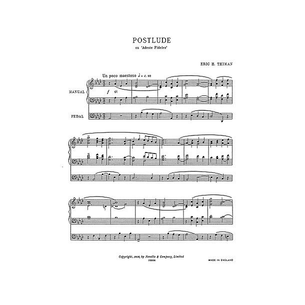 Eric Thiman: Postlude On Adeste Fideles (Organ)