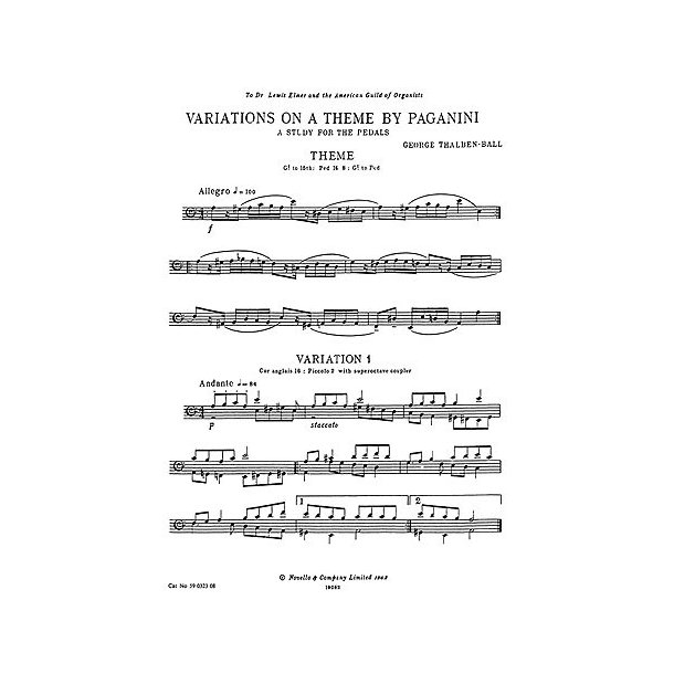 George Thalben-Ball: Variations On A Theme By Paganini For Organ Pedals