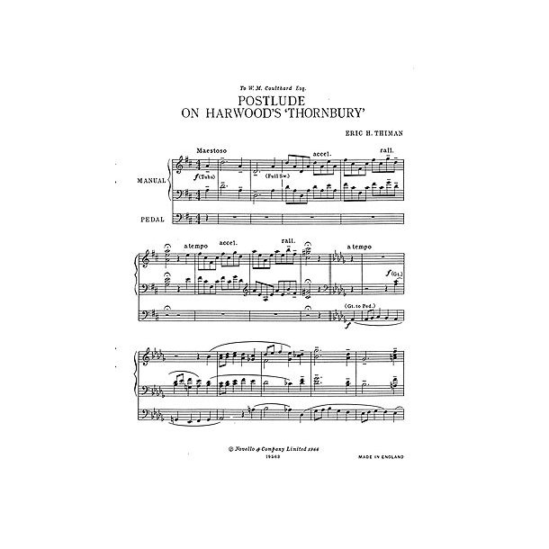 Eric Thiman: Postlude On Harwood's Thornbury