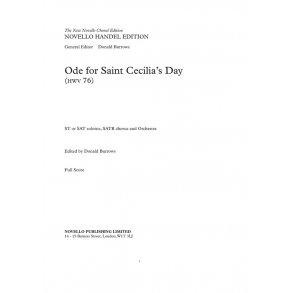 George Frideric Handel: Ode For Saint Cecilia's Day (Full Score)