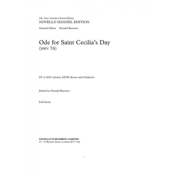George Frideric Handel: Ode For Saint Cecilia's Day (Full Score)