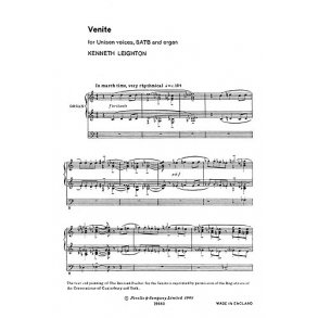 Leighton, K Venite Unison/Satb/Organ (Ncm 5)