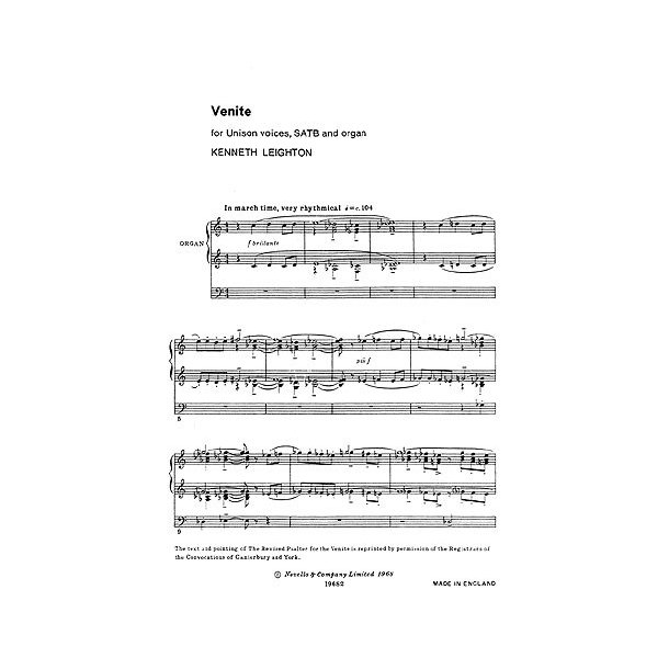 Leighton, K Venite Unison/Satb/Organ (Ncm 5)