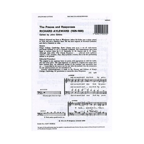 Richard Ayleward: The Preces And Responses