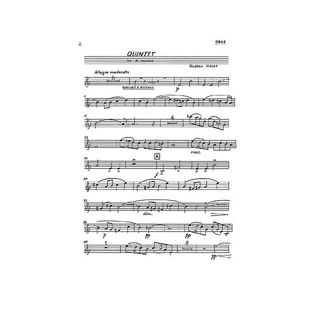 Gustav Holst: Quintet In A Minor For Piano and Wind Op.3 (Parts)