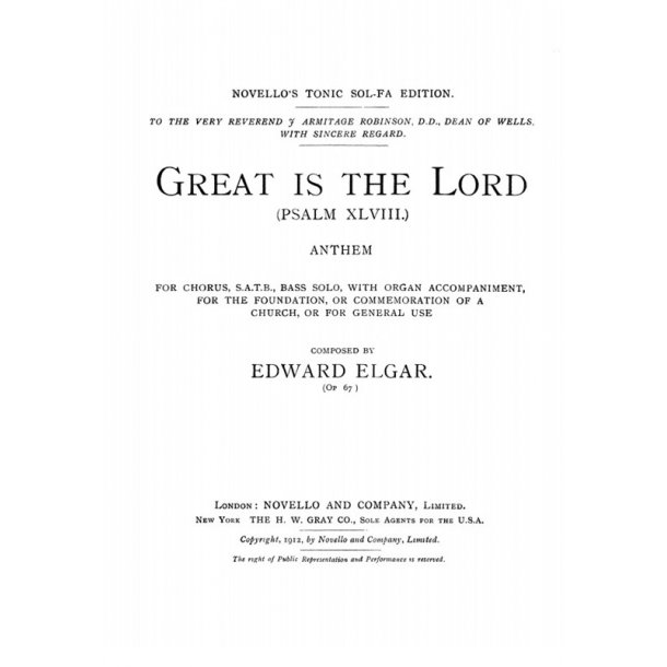 Edward Elgar: Great Is The Lord - Psalm 48 (Bass Solo/SATB)
