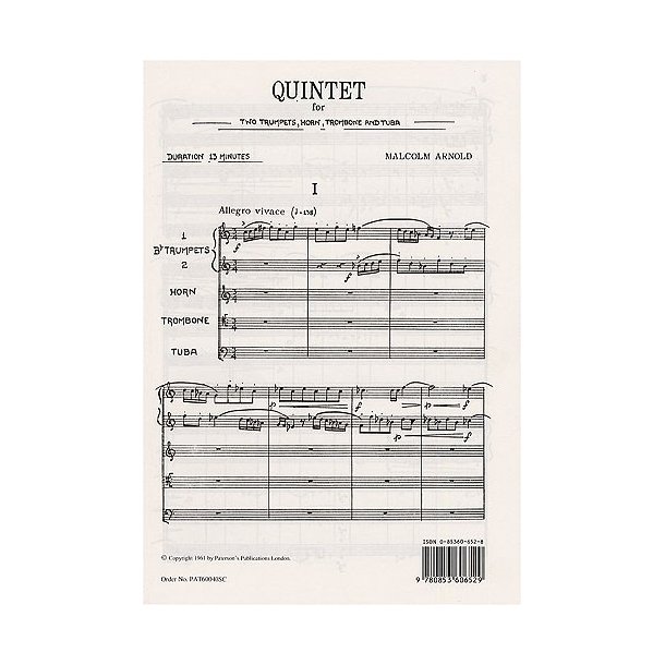 Malcolm Arnold: Quintet For Brass Op.73 (Full Score)