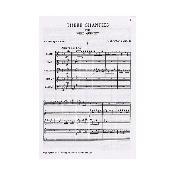 Malcolm Arnold: Three Shanties For Wind Quintet Op.4 (Full Score)