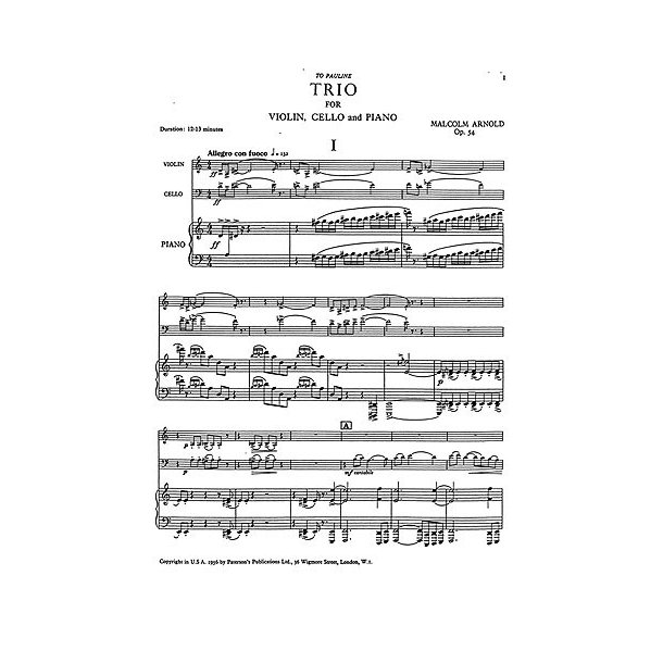Malcolm Arnold: Piano Trio Op.54 (Score/Parts)