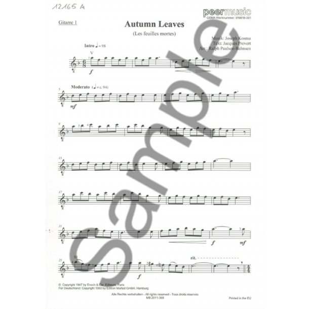 AUTUMN LEAVES GUITAR 4TET GTR 1 PART