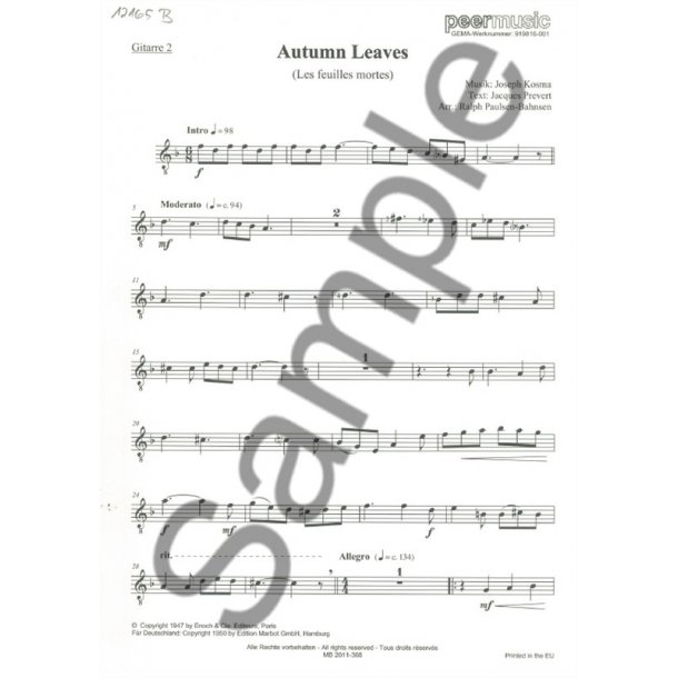 AUTUMN LEAVES GUITAR 4TET GTR 2 PART