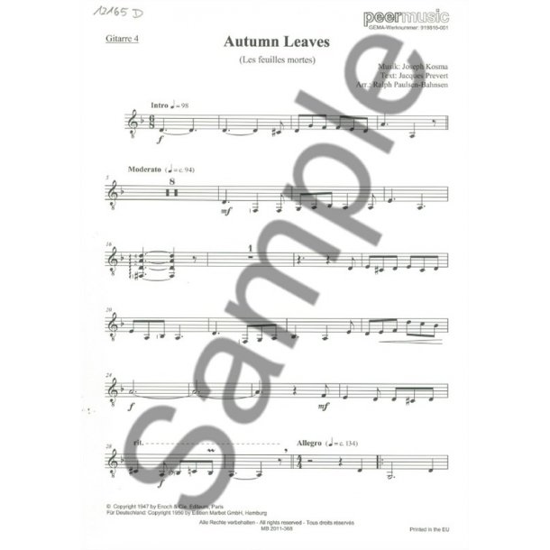 AUTUMN LEAVES GUITAR 4TET GTR 4 PART