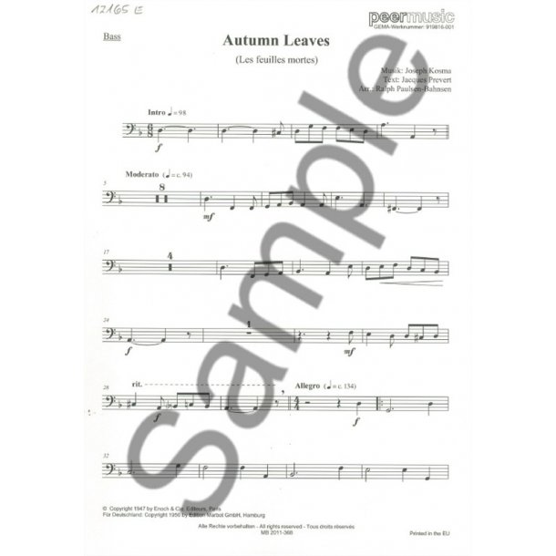 AUTUMN LEAVES GUITAR 4TET BASS PART