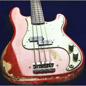 Bass Guitar Greeting Card - Worn Red