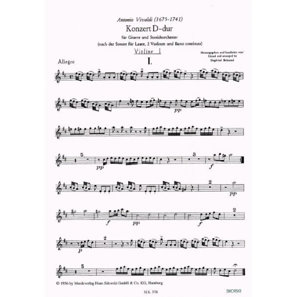 Antonio Vivaldi: Concerto In D RV 93 (String Parts)