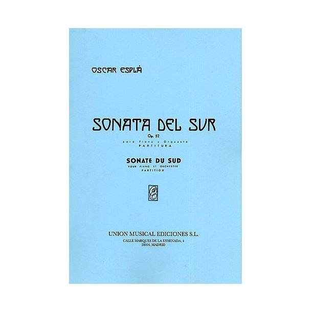 Espla Sonata Del Sur Op.52 Pf/orch M/s