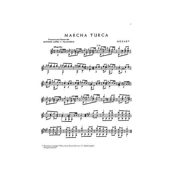 W.A. Mozart: Marcha Turca (Sonata No.11 In A K.331) (Guitar)