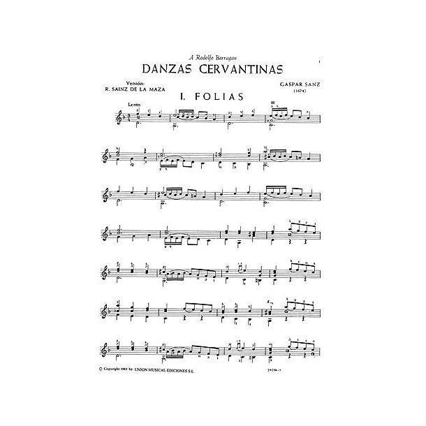 Sanz: Danzas Cervantinas (R Sainz De La Maza) for Guitar