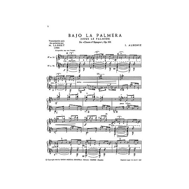 Albeniz: Bajo La Palmera (Llobet) for 2 Guitars