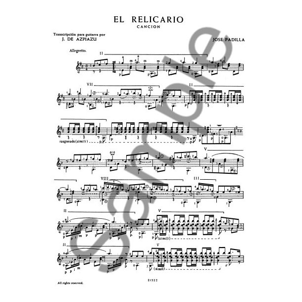 Padilla: El Relicario (Azpiazu) for Guitar