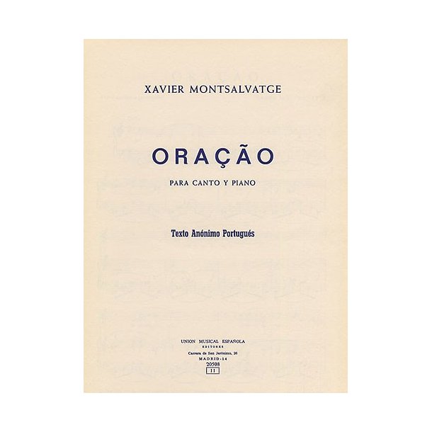 Montsalvatge Oracao Voice/piano