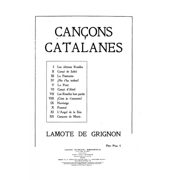 Juan Lamote De Grignon: Can&ccedil;ons Catalanes