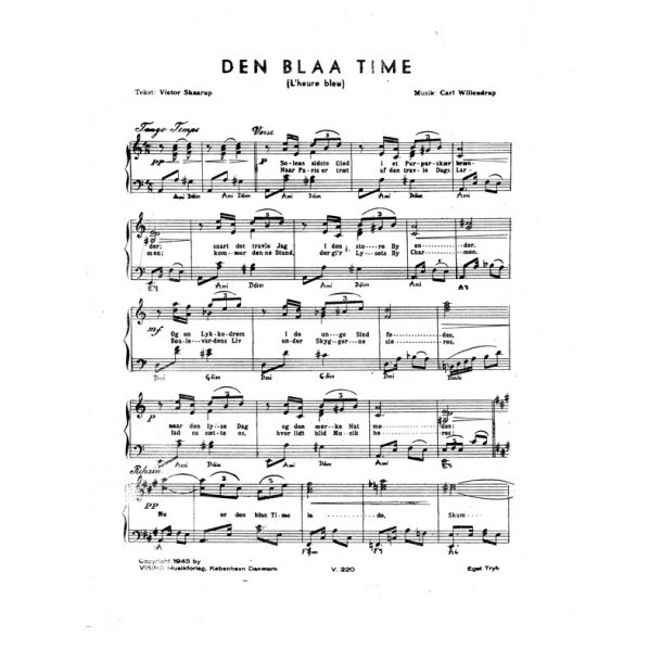 Carl Willendrup: Den Blaa Time (Voice and Piano)
