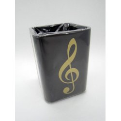 Gold Treble Clef Square Plastic Pen Holder