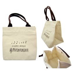 Mini Cotton Tote Bag With "I Love Music" Design