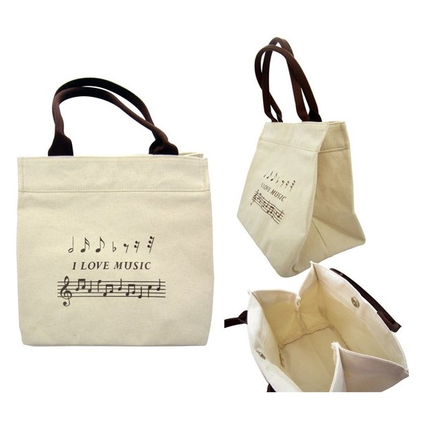 Mini Cotton Tote Bag With "I Love Music" Design