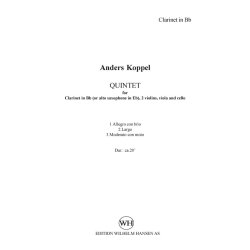 Anders Koppel: Quintet (Version B) For Clarinet/Alto Saxophone And String Quartet (Parts)