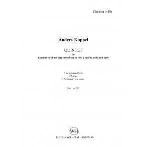 Anders Koppel: Quintet (Version B) For Clarinet/Alto Saxophone And String Quartet (Parts)