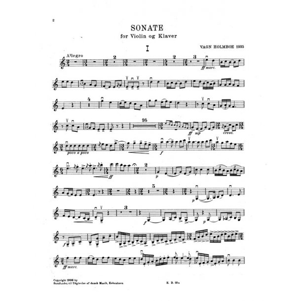 Vagn Holmboe: Sonate For Violin Klaver - Violin Noder og Bøger - Stepnote