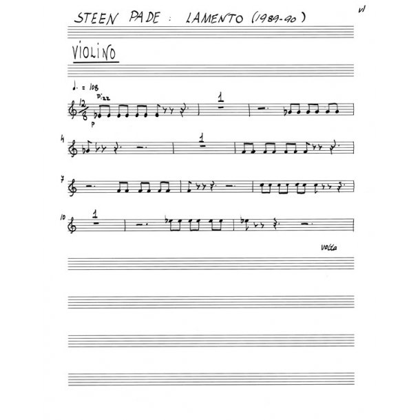Steen Pade: Lamento For Piano Quartet (Parts)