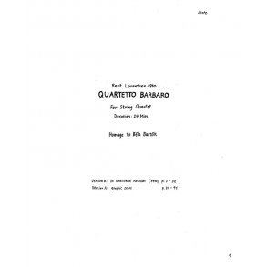 Bent Lorentzen: Quartetto Barbaro For String Quartet