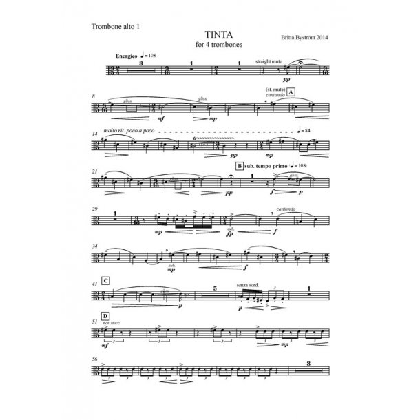 Britta Bystr&ouml;m: Tinta - For Four Trombones (Parts)