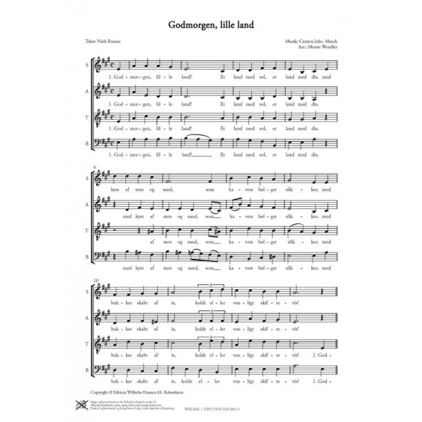 Carsten M&oslash;rch / Merete Wendler (Arr.): Godmorgen Lille Land (SATB)