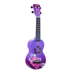 Mahalo Designer Series Sop Uke - Hibiscus (Purple Burst) Med taske