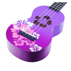 Mahalo Designer Series Sop Uke - Hibiscus (Purple Burst) Med taske