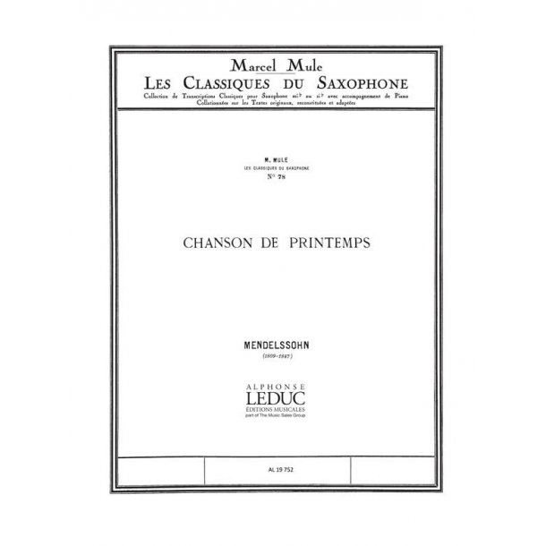 Felix Mendelssohn Bartholdy: Chanson de Printemps Op.62 No.6 in A major (Tenor Saxophone/Piano)