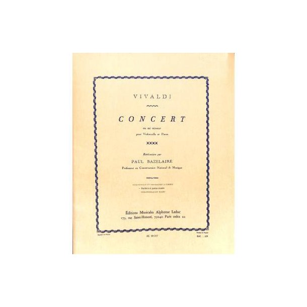 Antonio Lucio Vivaldi: Concerto in E minor (Cello & Orchestra)